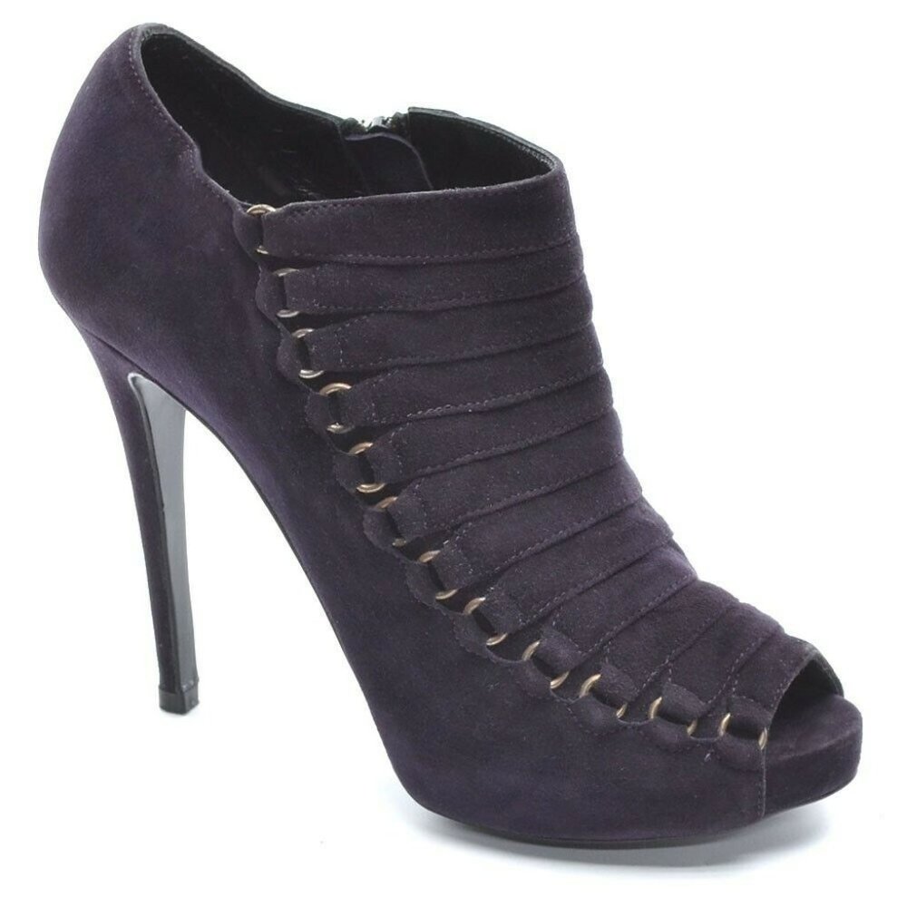 H Williams Purple Suede Layered Peep Toe Bootie Pump 40